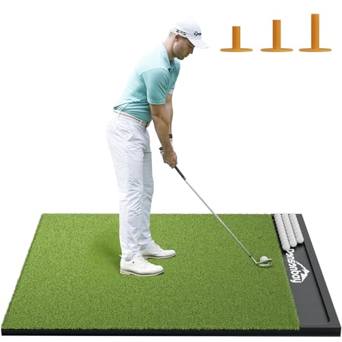 Integrated Golf Hitting Mat with Ball Tray, Thickening Golf Mats Practice Outdoor & Indoor Artificial Turf Matt with 3 Tees - size: 6 x 5 ft, 1.22 in (XX-Large)