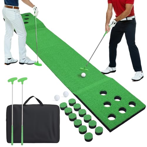 Golf Putting Game Set for Indoor & Outdoor, Portable Golf Pong Putting Green Mat with 2 Putters, 2 Balls,12 Hole Covers, 1 Storage Bag for Home, Backyard, Office & Party