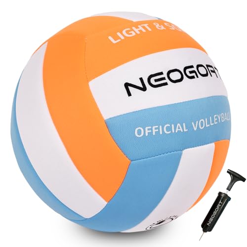 Soft Volleyball for Indoor Practice-Super Soft & Silent Fabric Indoor Volleyball Lightweight for Kids Youth Beginners, Perfect for House Training Practice Games(Deflated,with Pump) - color: Blue/Orange/White