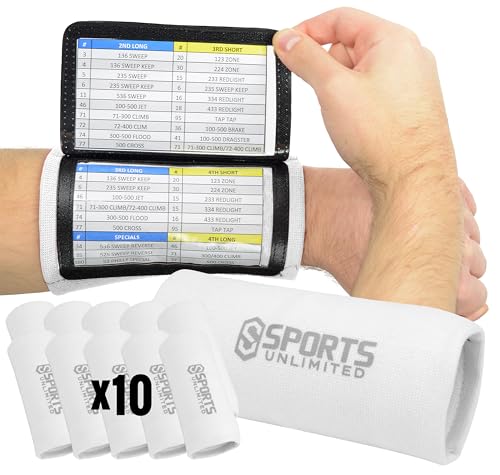 Sports Unlimited Adult Triple Wrist Coach, Football Wristbands for Plays, Baseball Wristbands, QB Arm Bands - color: White, size: 10 Pack