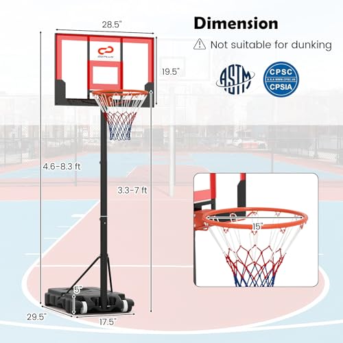 Goplus Basketball Hoop Outdoor, Portable 3.3-7FT/10FT Adjustable Basketball Goal System w/Shatterproof PC Backboard, Wheels for Adults in Pool Driveway Backyard - style: 3.3-7 FT, Black+Red