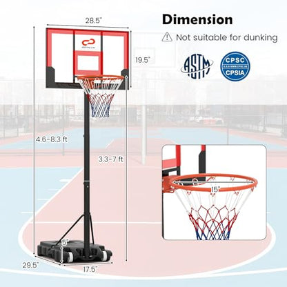 Goplus Basketball Hoop Outdoor, Portable 3.3-7FT/10FT Adjustable Basketball Goal System w/Shatterproof PC Backboard, Wheels for Adults in Pool Driveway Backyard - style: 3.3-7 FT, Black+Red