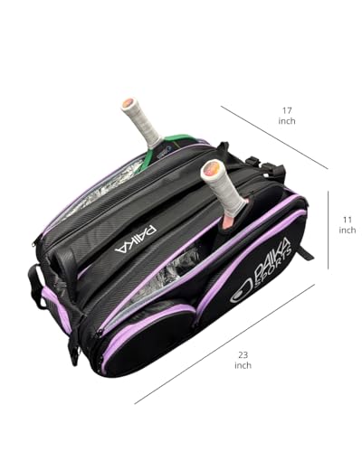 Detachable Pickleball Bag, Black with Purple Accents, Large Capacity, Multiple Compartments, Detachable Side Bag, Padded Straps for Paddles and Gear