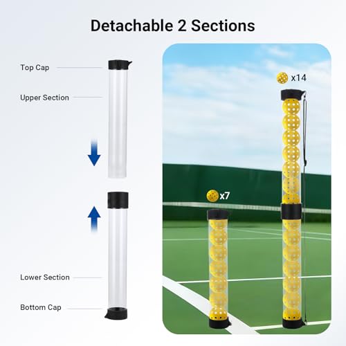 NEEWER Ball Retriever Tube Hopper for Tennis Balls & Pickleballs, Detachable Section No Bending Pickup Picker Upper Collector with Stopper & Shoulder Strap