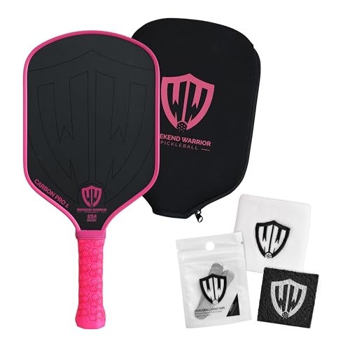 Paddle - USAPA Approved - T700 Carbon Fiber for Ultimate Spin - Elongated Handle and Shape for Power - Paddle Cover, Paddle Eraser, Lead Tape, Sweatband Included - color: Pink