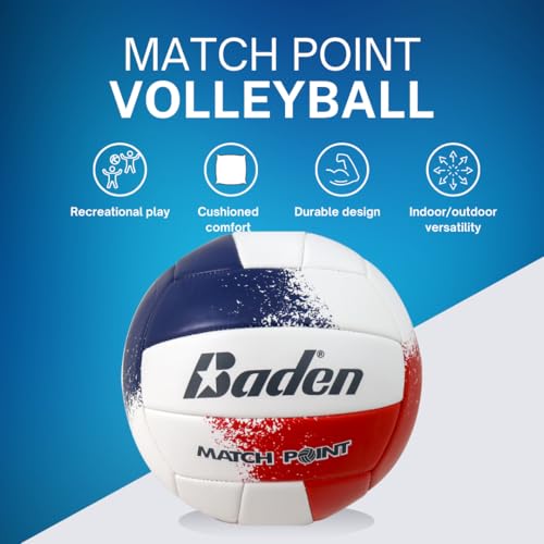 Baden | Match Point | Cushioned Synthetic Leather | Outdoor Recreation Backyard Volleyball + College Camp Ball | Official Size 5 - color: Red/Navy/White