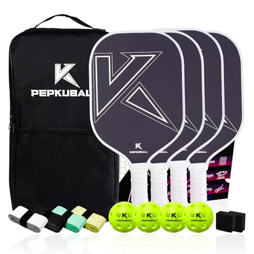 Premium Pickleball Paddles Set Fiberglass Carbon Fiber Pickleball Paddle Lightweight for Outdoor Indoor Use with Rackets for Men Women and All Ages - color: WB04-4WHITE
