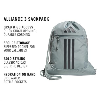 adidas Alliance Sackpack – Drawstring Backpack for Sports, Small Gym Bag - color: Wonder Sage Green/Grey Six/3