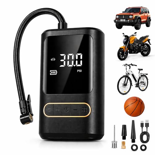 Portable Bike Air Compressor – Mini Electric Tire Pump with Auto Shut-Off, Multi-Valve Compatible, Rechargeable Tire Inflator for Bikes, Cars & E-Bikes