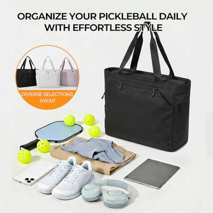 Pickleball Bag for Women Men, Large Pickleball Tote Holds 2-4 Rackets, Pickleball Bags with Shoe Compartment & Water Bottle Pocket, Pickleball Gifts, Water-Resistant & Lightweight - color: Black
