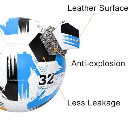 Soccer Ball Size 3 4 5 Soft Leather Anti Explosion Practice Training Boys Girls Adults with Pump Needle - color: Red, size: Size 5