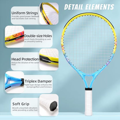 17"-23" Kids Tennis Racket for Aged 2-9, Lightweight and Durable, Including 1 Toddler Tennis Racket and 1 Replacement Grip Tapes