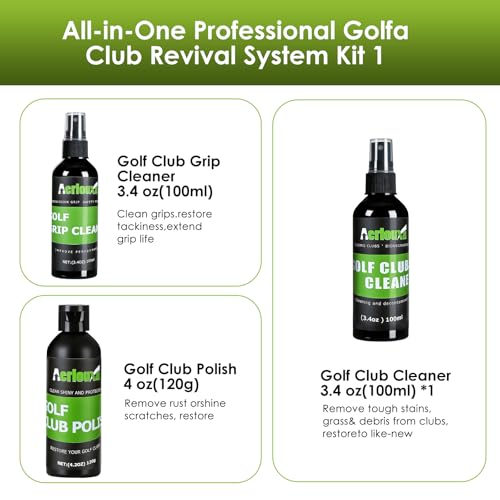 6-in-1 Golf Club Cleaning Kit - Club Cleaner, Grip Cleaner, Polish, Water-Spray Brush,Professional Golf Towel & Portable Bag | Restores Clubs, Removes Rust/Scratches, Renews Tackiness