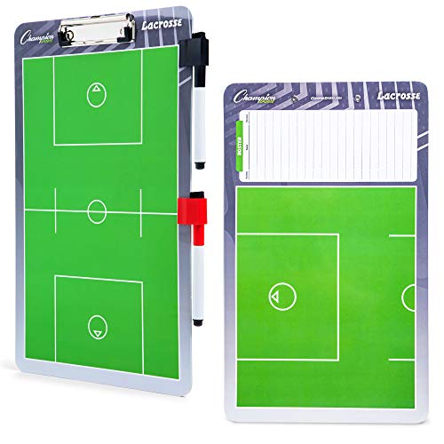 Champion Sports Large & XL Dry Erase Board For Coaching - Whiteboards for Strategizing, Techniques, Plays - 2-Sided Boards with Front Side Full Field - Backside Half Field and Lineup - color: Lacrosse, style: Standard Coaches Board
