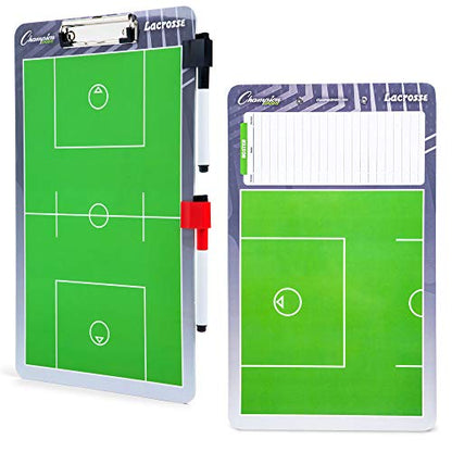 Champion Sports Large & XL Dry Erase Board For Coaching - Whiteboards for Strategizing, Techniques, Plays - 2-Sided Boards with Front Side Full Field - Backside Half Field and Lineup - color: Lacrosse, style: Standard Coaches Board