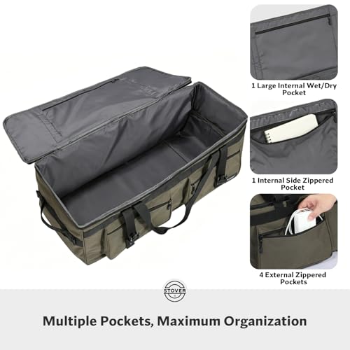 STOVER 45/80/100L U-Zip Rolling Duffel Bag with Wheels, X-Large Durable Travel Duffle + Toiletry Bag, Lay-Flat Opening, Packable w/Shoulder Straps- Use as Luggage or Backpack, Men/Women (Green) - color: U-Zip Green