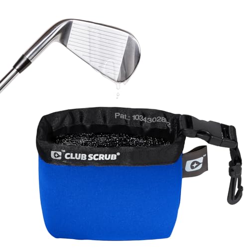 Club Scrub Golf Club and Golf Ball Cleaning Bag, Waterproof Clean Face Technology Liner, Detachable Clip, Machine Washable, Cleans Club Grooves, Dry Exterior (Neoprene or Microfiber Option Available) - color: Blue, style: Neoprene