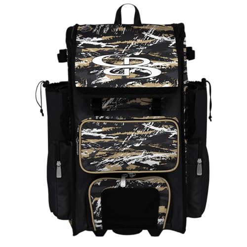 Boombah Rolling Superpack Baseball/Softball Gear Bag - Telescopic Handle - Holds 4 Bats - Wheeled Version - Razor Multiple Colors - color: Black/Vegas Gold/White