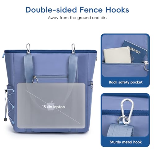 Pickleball Tote Bag for Women with Fence Hook, Quilted Pickleball Bag Holds 3-4 Paddles with Shoe Compartment & Wet Pocket - color: Blue