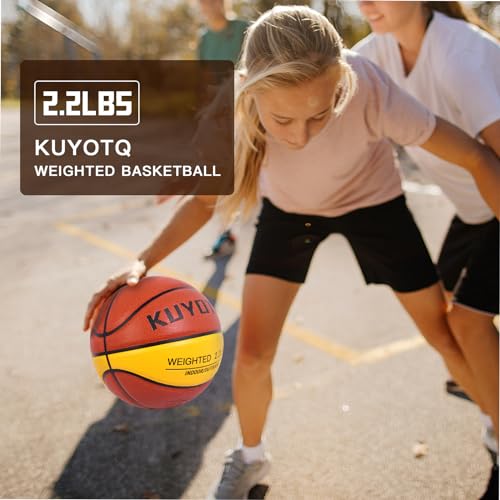 KUYOTQ 3LBS/3.3LBS/2.2LBS Weighted Heavy Training Basketball 29.5/28.5" in and Outdoor Improving Handling Dribbling Passing Rebounding Skill Composite Size 7/6 Weighted Training Basketball Equipment - color: Brown+Yellow, size: Size 6 Women & Youth - 28.5