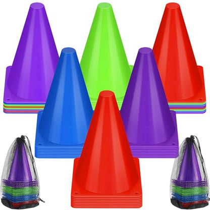 Leelosp 48 Pack 7" or 9" Plastic Traffic Cones Agility Field Marker Soccer/Safety/Sports/Training Cones for Skating Basketball Football Practice Drills Themed Party Decorations