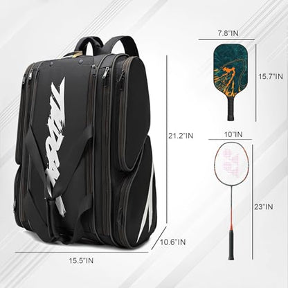 TILDOSAC Pickleball Bag - Large Paddle Bag for 4 Paddles & Accessories - Fence Hook, Extra Pockets, Shoe Compartment