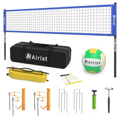 Portable Volleyball Net Set,Professional Volleyball Nets Set for Backyard and Beach,Outdoor Volleyball Net with Height Adjustable Poles,Volleyball and Carrying Bag - color: Blue