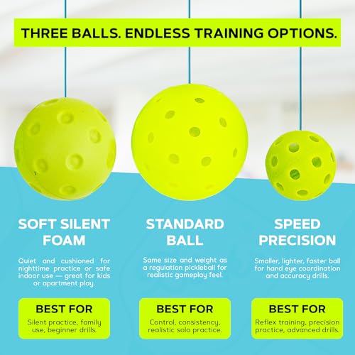 Dink’r Pickleball Trainer – Fun & Easy Way to Play Anytime, Anywhere | Practice at Home | Great Gift for Beginners, Families & Pickleball Fans | No Partner Needed, Under the Cost of One Court Rental - color: NEW: 3-Ball Easy-Adjust Trainer