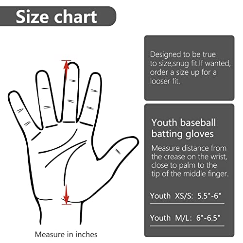 Youth Baseball & Softball Batting Gloves for Kids with Super Grip Fit - color: Classic Black, size: Youth XS/S(5.5in-6in)