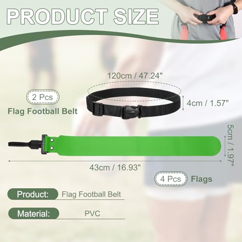 Flag Football, Adjustable Flag Football Belts with Belt and Flags Easy Tear Away - color: Emerald Green