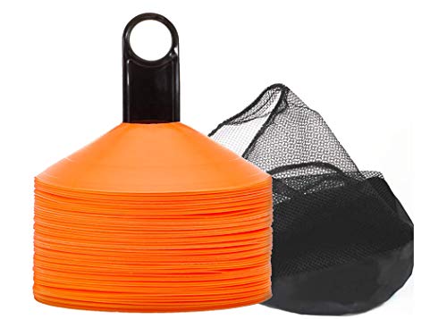 Biggz Pro Disc Cones (50 PCS) Disc Cone Agility Training Sports Cone Plastic with Carry Bag & Holder for Training, Football, Soccer, Kids, Sports, Field Cone Markers - color: Orange