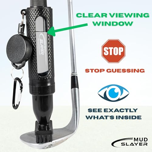 Mud Slayer Golf Club Cleaner with Water Spray – Golf Club Cleaning Brush with Leak-Proof Reservoir, Dual Bristle Head & Retractable Clip – Golf Bag Brush for Irons & Wedges