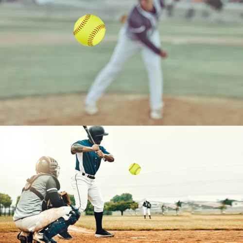 LOOEEL 11" & 12" Training Softballs,Official Size and Weight Practice Softball,Leather Covered Fast Pitch Practice & Training Balls for Ball Sports Softballs for Games.-Yellow