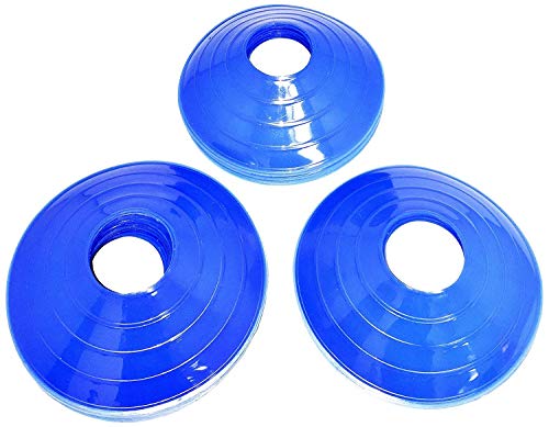 BlueDot Trading Sport Disc Cones in High Visibility Colors for Agility Training, Soccer, Football, Field Cone Markers for Adults or Kids (30 Pack), Blue