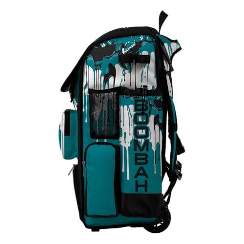 Boombah Superpack Hybrid Rolling Bat Bag - Wheeled & Backpack Version - Graffiti Drip - Multiple Color Options - color: Black/Teal/White