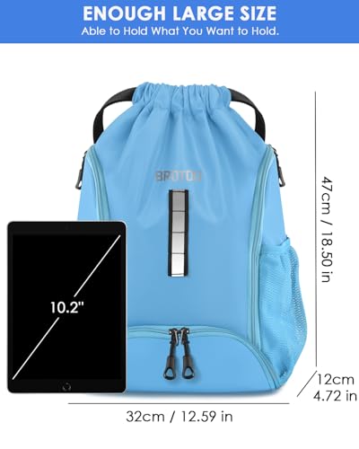 BROTOU Soccer Drawstring Backpack, Basketball Bag, Volleyball Football Bags with Ball and Shoe Compartment - color: Lake Blue