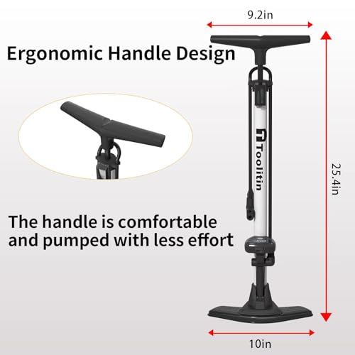 TOOLITIN Bike Pump with Precision Digital Pressure Gauge,Floor Bicycle Tire Pump Compatible with Presta and Schrader Valve, Air Pump for Bicycle, Balls, Scooter, etc.