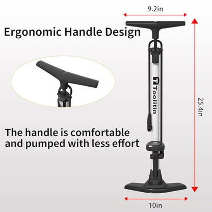 TOOLITIN Bike Pump with Precision Digital Pressure Gauge,Floor Bicycle Tire Pump Compatible with Presta and Schrader Valve, Air Pump for Bicycle, Balls, Scooter, etc.