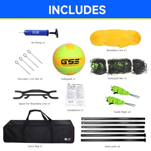 GSE Games & Sports Expert Outdoor Badminton and Volleyball Combo Set, Yard Net Game Set with Ball, Pump, Boundary Line and Carry Bag for Backyard, Beach, Lawn and Park, Family Games - color: Professional Volleyball Set
