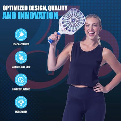 4Joy Pickleball Paddle Premio Series - Thermoformed Premium T700 Carbon Fiber Pickleball Paddless - Professional Pickleball Rackets for Women & Men - 16mm Honeycomb Core - USAP Approved - style: Union Pack: Fitz