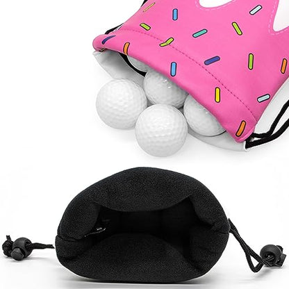 Golf Valuables Pouch, Leather Golf Tee Pouch with Drawstring Closure Golf Ball Tee Handbag Portable Golf Accessories - color: Ice Cream Pink