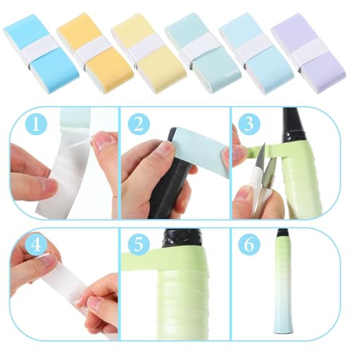 6 Pack Badminton Grip, Tennis Tape for Racket Grip, Non-Slip Absorbent Racket Tapes for Badminton, Golf, Baseball Bat, Pickleball, Gradient Color