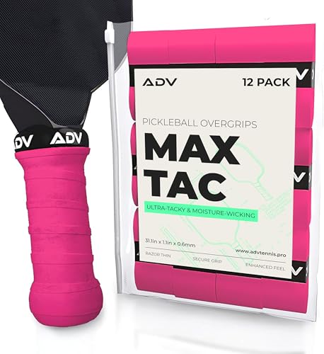 ADV MaxTac Tacky Pickleball Grip Tape - 3, 6, 12-Pack - Extremely Sticky Non-Slip Pickleball Overgrip - Razor-Thin & Easy to Use Pro Pickleball Paddle Grip Tape - color: 12-Pack Pink