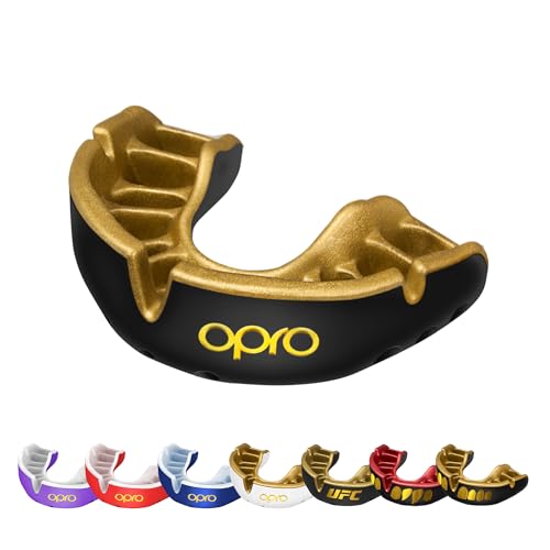 OPRO Gold Level Moldable Mouth Guard Premium Fit (Black/Gold) Adult & Kids Boxing Mouthguard for MMA & Impact Sports, Easy Self-Fit Mouth Guard for Sports, Football & Hockey - Includes Case - color: Black/Gold, size: Adult (Age 10+)