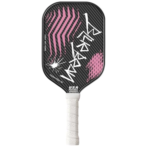 Pickleball Paddles,USAPA,Carbon Fiber Pickleball Paddle with 16MM Polymer Honeycomb Core Provides Lighter Weight&Higher Grit&Spin,Engineered for Professional Players,BlueBean - color: Light Pink