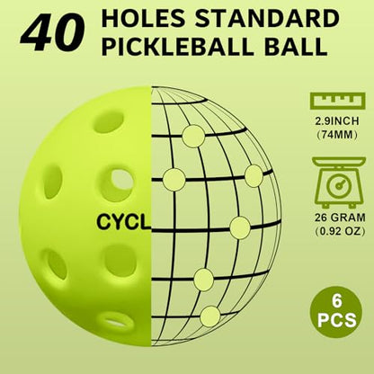 cyclotron 6-Pack Premium Pickleball Balls - USAP Approved, 40 Holes Outdoor/Indoor Pickle Balls with Bag, Perfectly Balanced, High Bounce True Flight, Pickle Ball for Tournament Play - color: green
