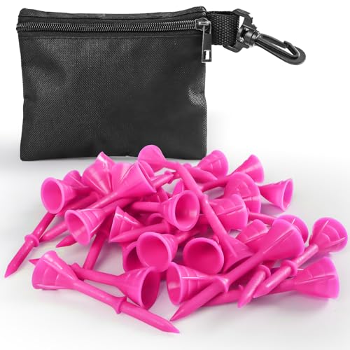 VEASAERS Golf Tees Plastic 3 1/4 inch Unbreakable 30 Pack with Pouch Bag, Durable Stable Available 83 mm Long Tee for Golfer Practice - color: Pink