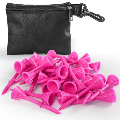 VEASAERS Golf Tees Plastic 3 1/4 inch Unbreakable 30 Pack with Pouch Bag, Durable Stable Available 83 mm Long Tee for Golfer Practice - color: Pink