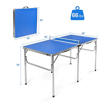 GYMAX Indoor Table Tennis Table Set, Folding Ping Pong Table with Net, 2 Paddles & 2 Balls, Multipurpose Free Standing Table Tennis Kit