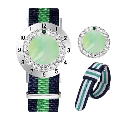 Golf Ball Marker with Golf Stroke Counter Bracelet, Pearl Crystal Ball Marker, Golf Accessories, Golf Gifts, Golf Counters for Women - color: green malachite/navy green navy (silver)